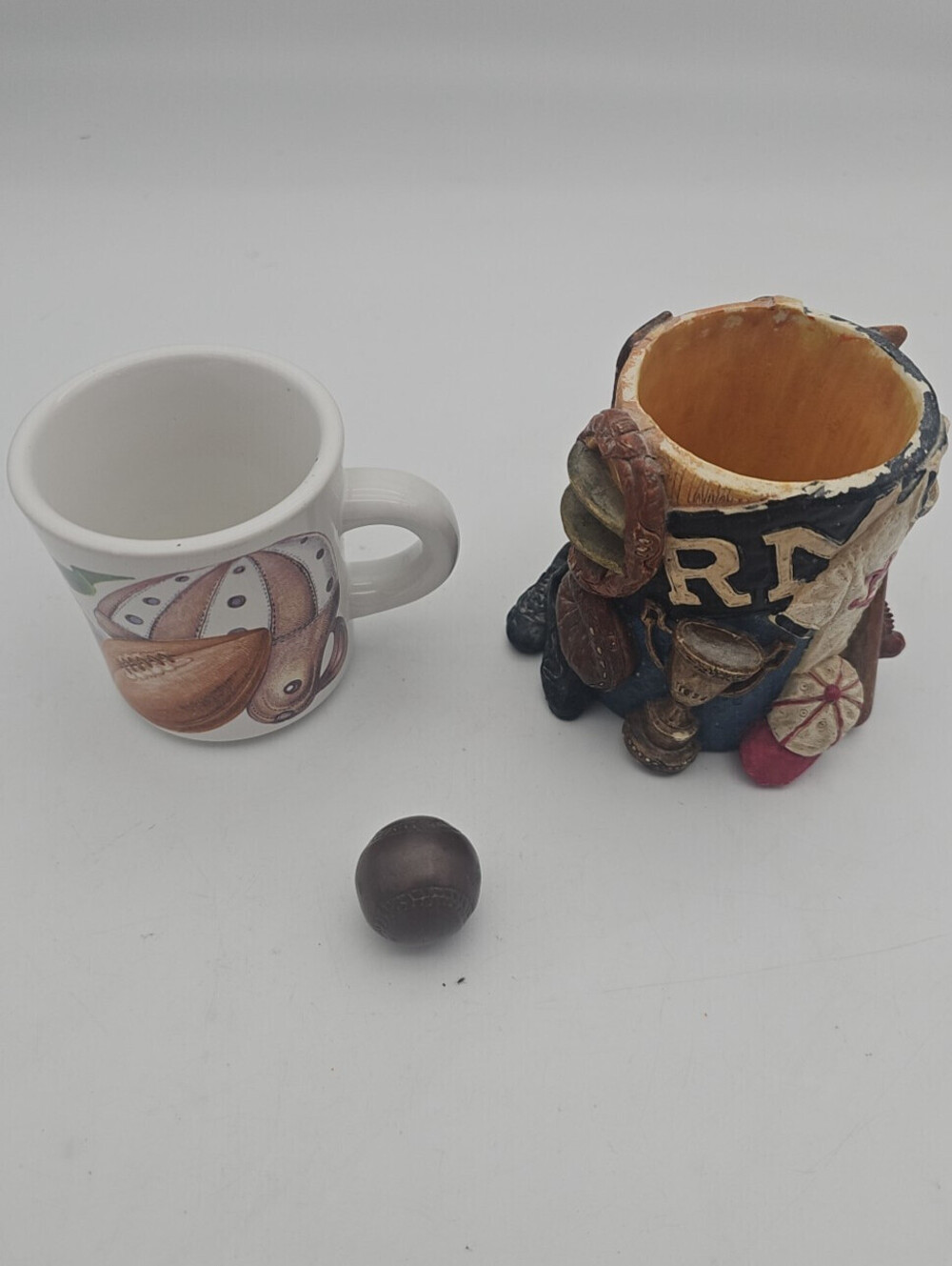 Russ Berrie Vintage Sports Pencil Holder And Football Coffee Mug Weighted Baseba